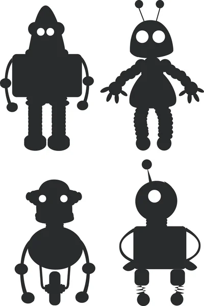 Siluetas de robots de dibujos animados - vector — Vector de stock