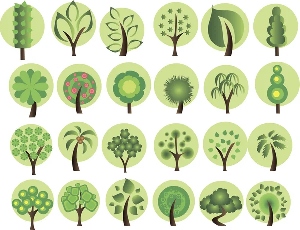 Big set of cartoon summer trees — Stock Vector