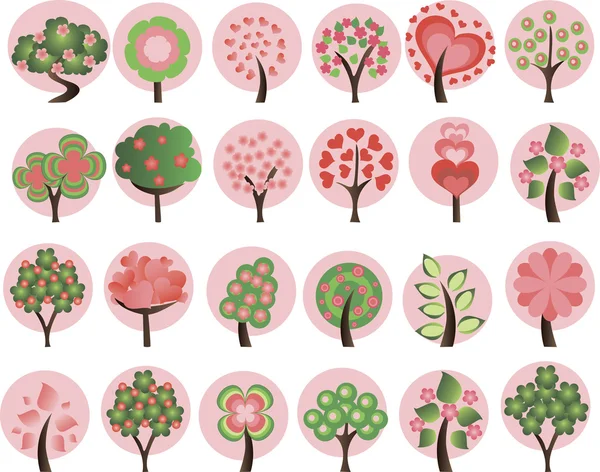 Large set of spring trees — Stock Vector