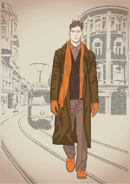 Mode homme sur le fond de la rue — Image vectorielle