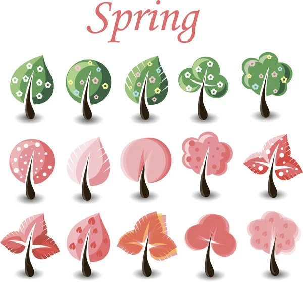 Komplet kreskówka wiosną drzewa — Wektor stockowy