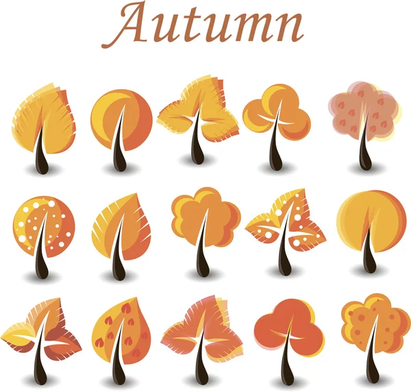 Conjunto de árboles de otoño de dibujos animados - vector — Vector de stock