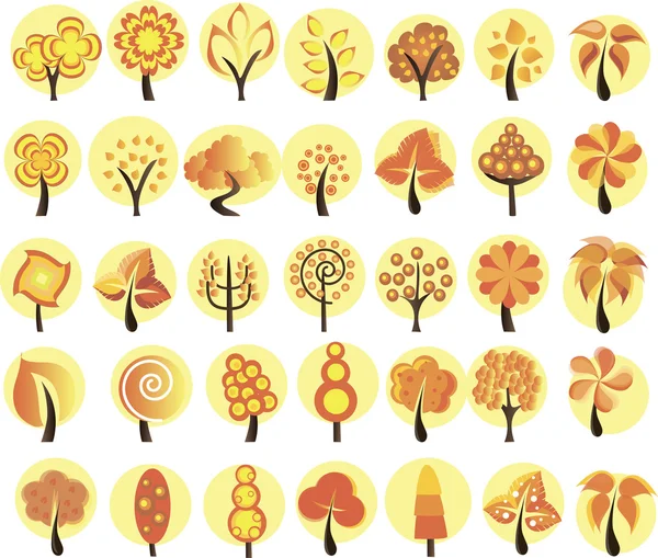 Big set of cartoon fall trees — Stock Vector