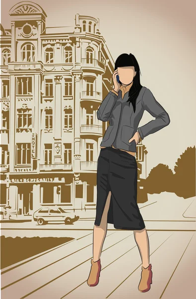 Chica de moda en una calle — Vector de stock