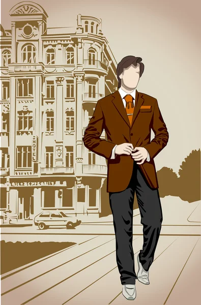 Homme de mode dans une rue — Image vectorielle