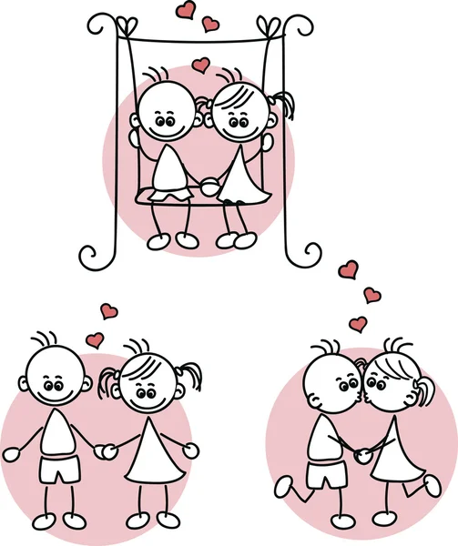 Paar in de liefde, een kind tekening — Stockvector