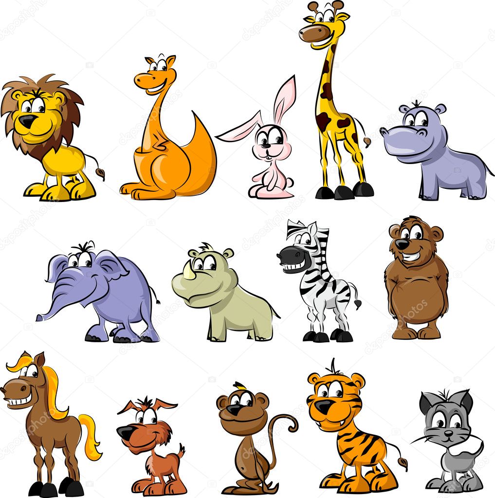 Set of wild and domestic animals