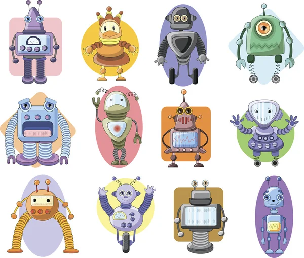 Conjunto de robots de dibujos animados — Vector de stock
