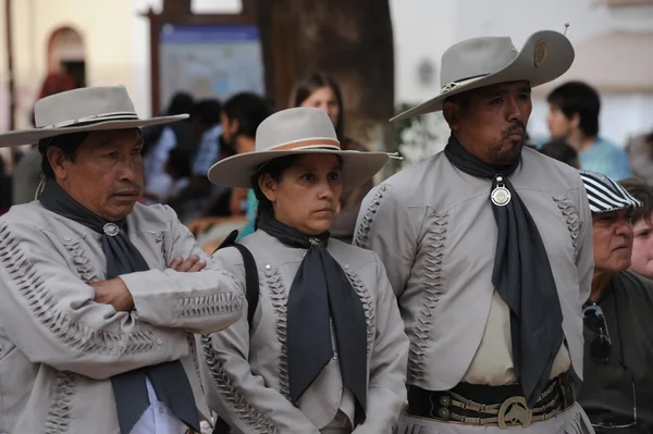 In traditional dress at Purmamarca, Argentina — Stock Photo, Image