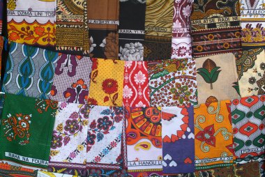 African textile cloths on the market of Mayotte island clipart
