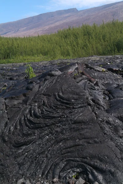 在明暗 la fournaise 火山爆发的熔岩 — 图库照片