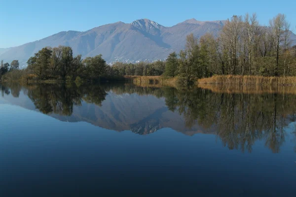 Fiume Ticino sulla pianura di Magadino — Foto Stock