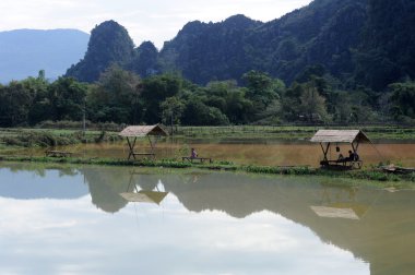 vang vieng laos üzerinde yakınındaki kırsal manzara