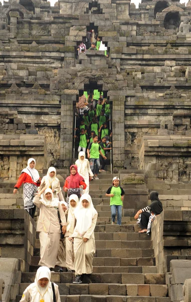 Em sítio arqueológico de Borobudur, Património Mundial da UNESCO — Fotografia de Stock