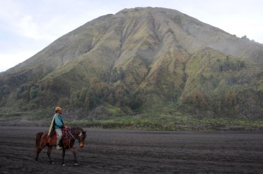 turistler mount bromo yanardağ yamaçları tırmanma ata