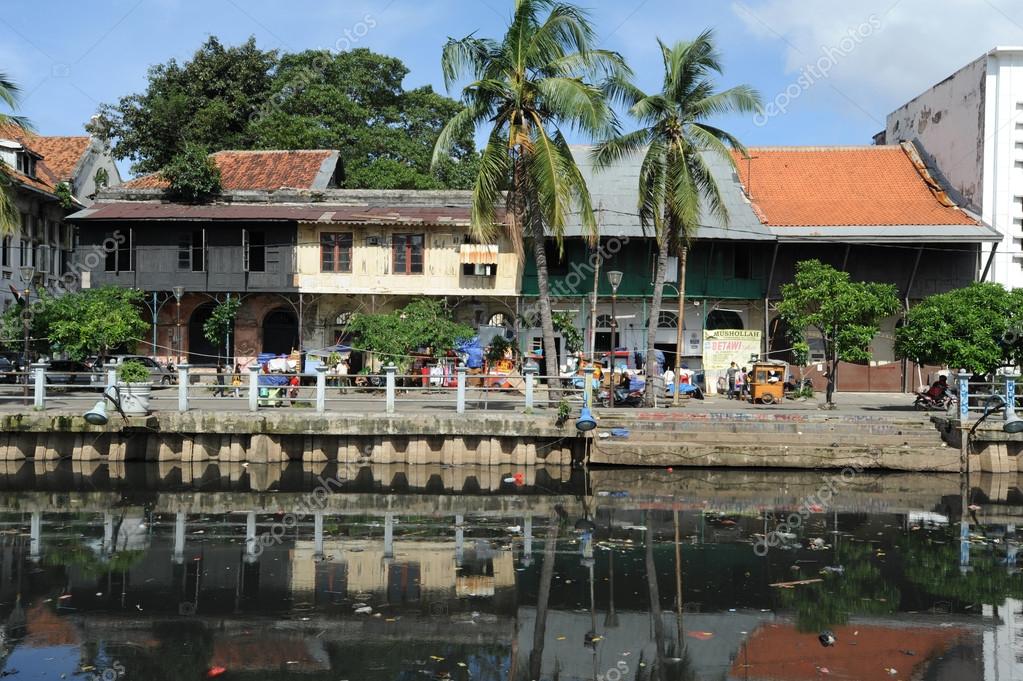 Jakarta old Town along the Smelly river. Java island. Indonesia