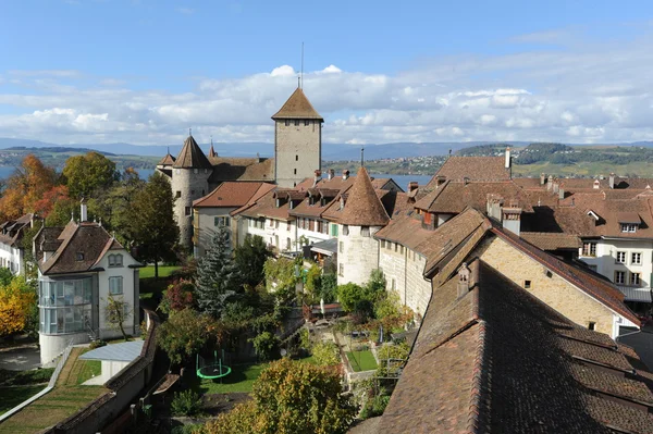 Acoperisuri si turn de Murten din Fribourg — Fotografie, imagine de stoc