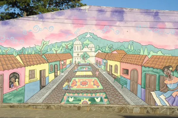 Mural em uma casa no Ataco em El Salvador — Fotografia de Stock