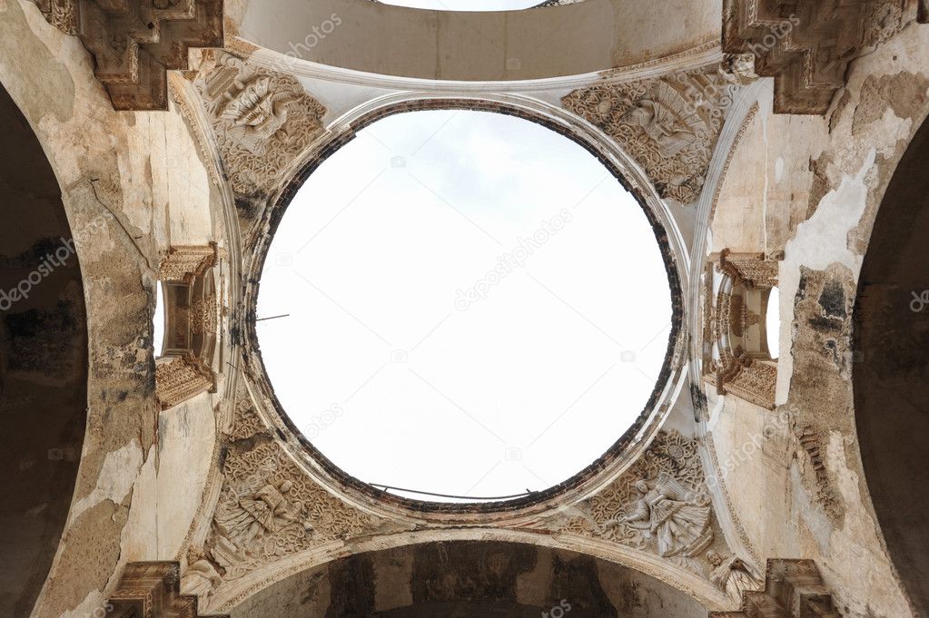 Window in ruins of the cathedral