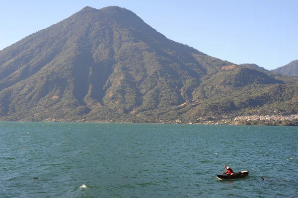 Person on canoe on lake Atitlan — Stock Photo, Image