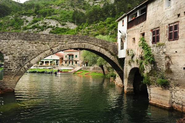 Il vecchio ponte di pietra ad arco di Fiume Crnojevica — Foto Stock