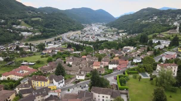 Drohnenblick Auf Der Autobahn Bei Lugano Der Italienischen Schweiz — Stockvideo