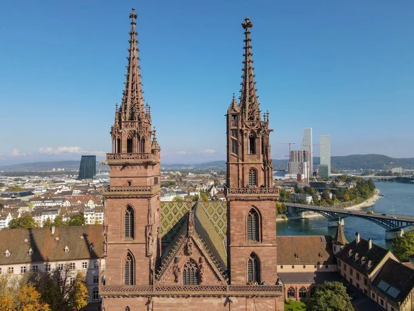 Vue Par Drone Cathédrale Bâle Sur Suisse — Photo