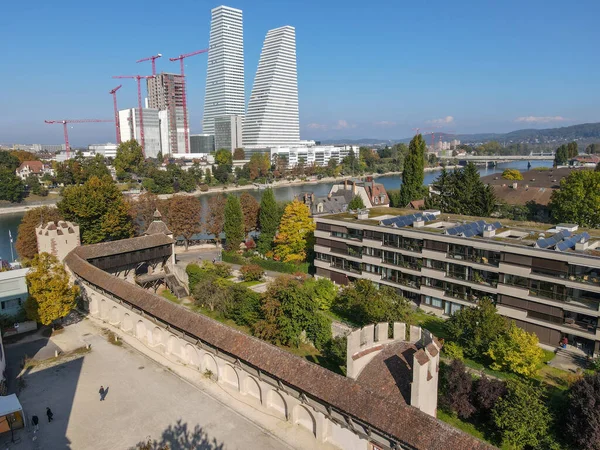 Basilea Svizzera Settembre 2021 Veduta Dei Droni Sulle Torri Industriali — Foto Stock