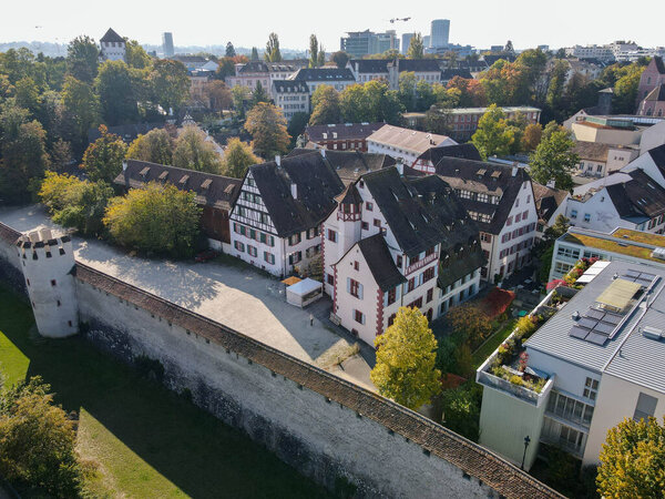 Drone view at the old center of Basel in Switzerland