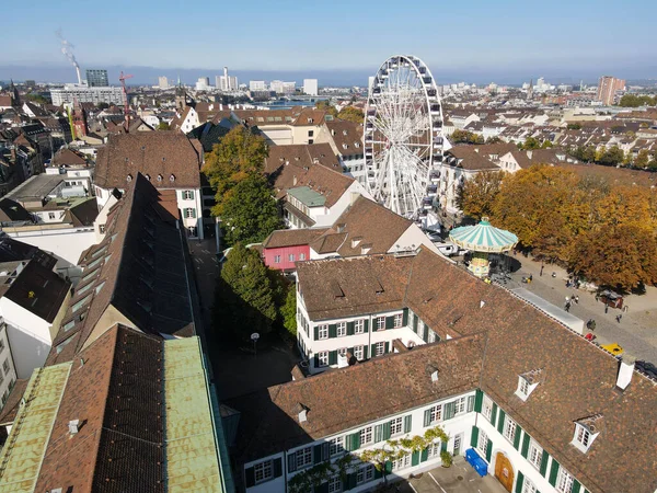 Drönare Utsikt Över Den Gamla Stadskärnan Basel Schweiz — Stockfoto