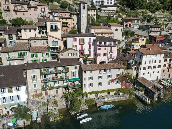 Vista Drone Gandria Lago Lugano Parte Italiana Suíça — Fotografia de Stock