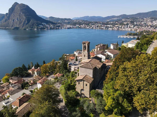 Drohnenblick Auf Die Georgskirche Und Die Bucht Von Lugano Der — Stockfoto