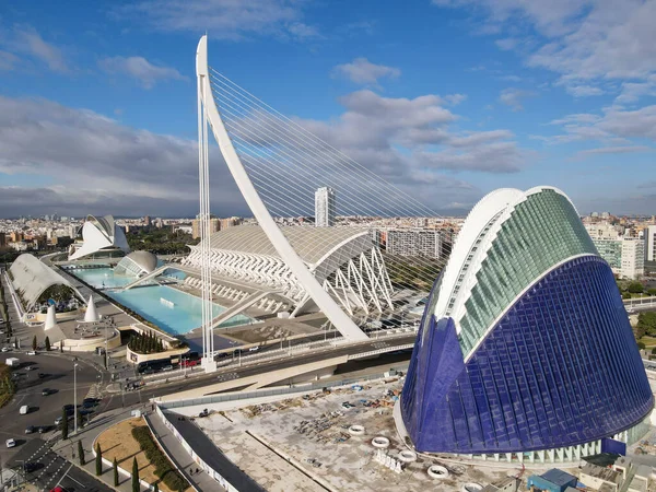 Drone Kilátás Város Művészeti Tudományos Építész Santiago Calatrava Valencia Spanyolország — Stock Fotó