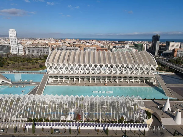 Vista Drone Cidade Das Artes Ciências Arquiteto Santiago Calatrava Valência — Fotografia de Stock