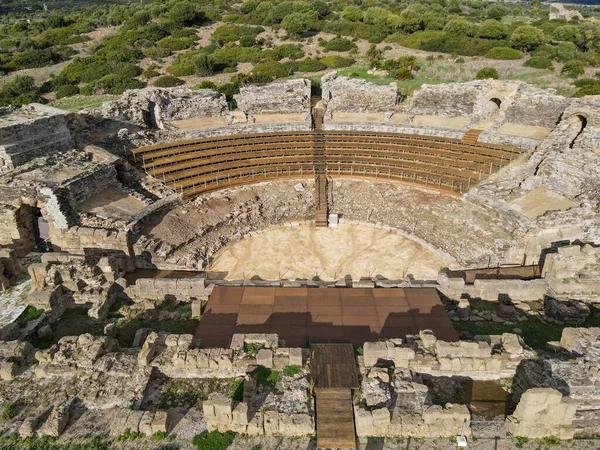 Θέα Drone Στο Ρωμαϊκό Θέατρο Του Baelo Claudia Στο Bolonia — Φωτογραφία Αρχείου