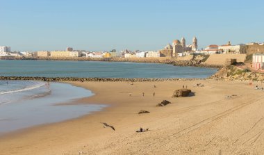 Cadiz, İspanya - 8 Ocak 2021: İspanya 'da Endülüs' te Cadiz kıyılarına bakın