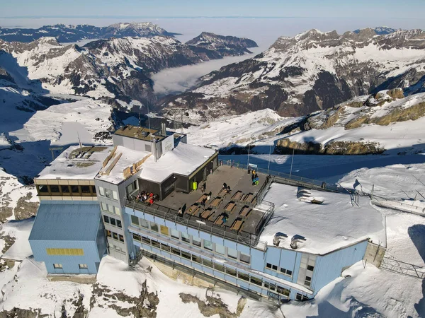 Vista Drones Monte Titlis Sobre Engelberg Nos Alpes Suíços — Fotografia de Stock