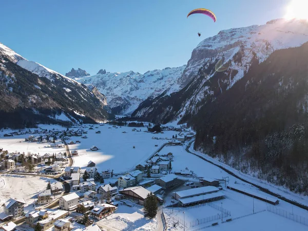 Drone Pohled Vesnici Engelberg Švýcarských Alpách — Stock fotografie