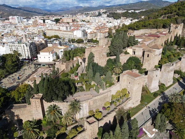 Drónra Néző Alcazaba Erőd Malaga Spanyolországban — Stock Fotó