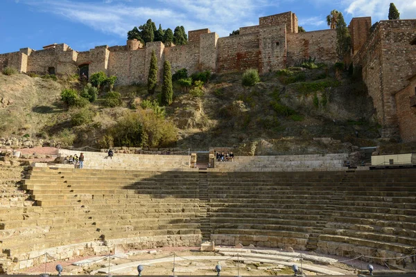 Uitzicht Het Romeinse Amfitheater Alcazaba Fort Van Malaga Spanje — Stockfoto