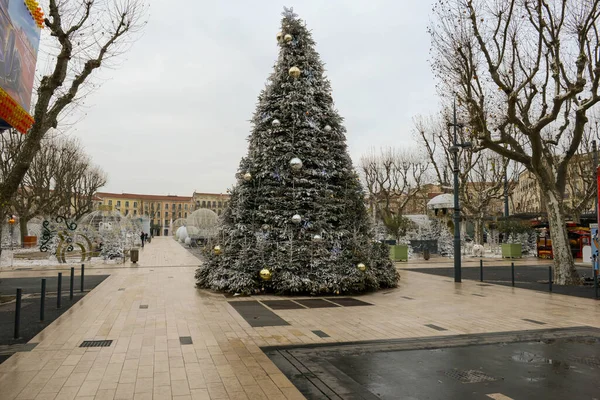 Beziers Γαλλία Δεκεμβρίου 2021 Χριστουγεννιάτικη Διακόσμηση Στην Κεντρική Πλατεία Του — Φωτογραφία Αρχείου