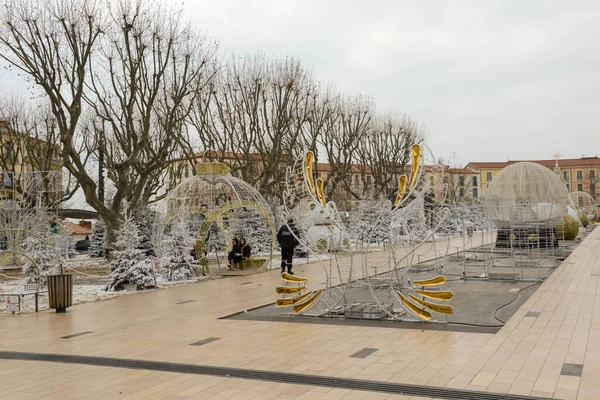 Beziéři Francie Prosince 2021 Vánoční Ozdoby Centrálním Náměstí Beziérů Francii — Stock fotografie