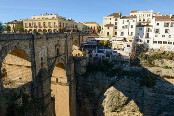 View at the old bridge of Ronda on Andalusia in Spain