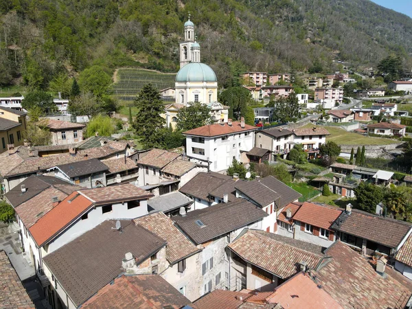 位于瑞士意大利的Riva San Vitale的Drone视图 — 图库照片
