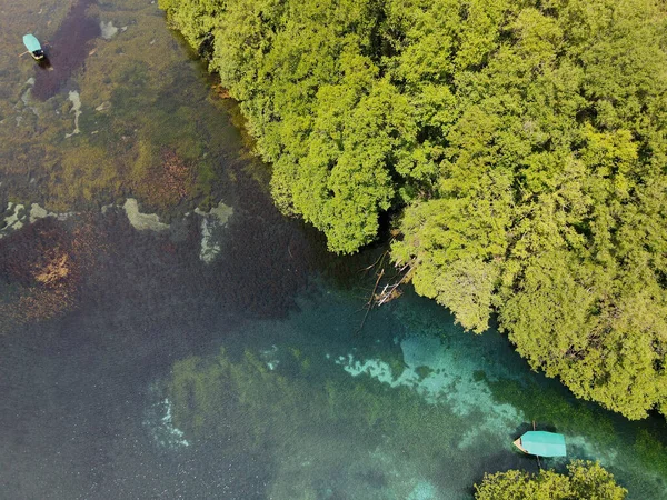 Vista Del Dron Fuente Agua Dulce Saint Naum Macedonia —  Fotos de Stock