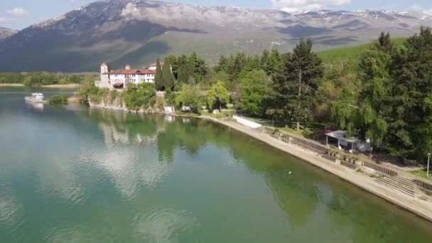 Drone Utsikt Över Klostret Saint Naum Makedonien — Stockvideo