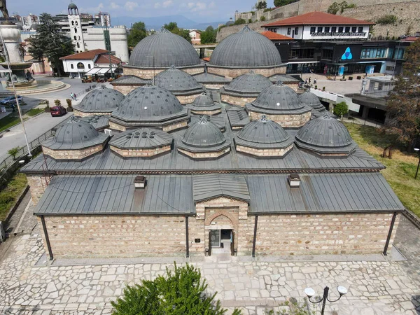 Vista Drone Museu Edifício Hammam Skopje Macedônia — Fotografia de Stock