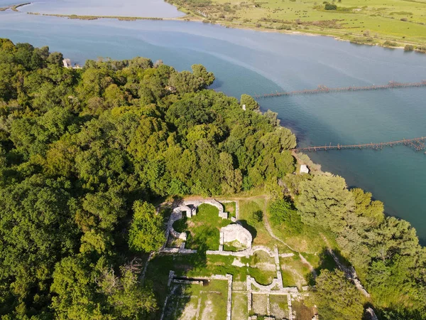 Θέα Drone Στον Ρωμαϊκό Αρχαιολογικό Χώρο Butrinto Στην Αλβανία — Φωτογραφία Αρχείου