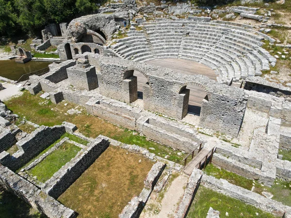 Vista Drone Sítio Arqueológico Romano Butrinto Albânia — Fotografia de Stock