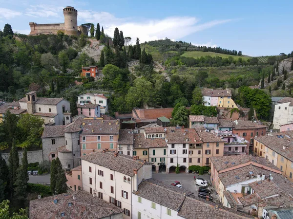 Drone Utsikt Över Den Historiska Byn Brisighella Italien — Stockfoto